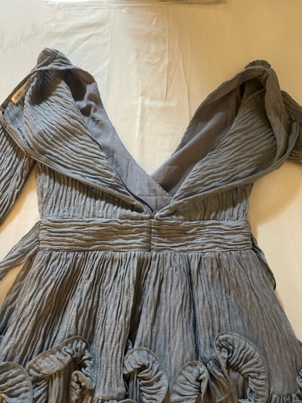 Saints + Secrets Gray Ruffle Mini Dress Small Boho V Neck Tie Waist - Picture 9 of 10